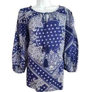 NWOT Jones New York blue bandana print tunic top blouse Womens Medium